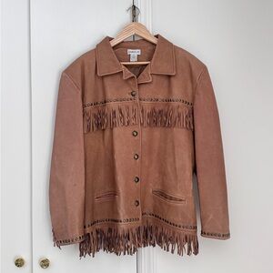 Vintage Santa‎ Fe Brown Tan Leather Fringe Studded Jacket Size Large